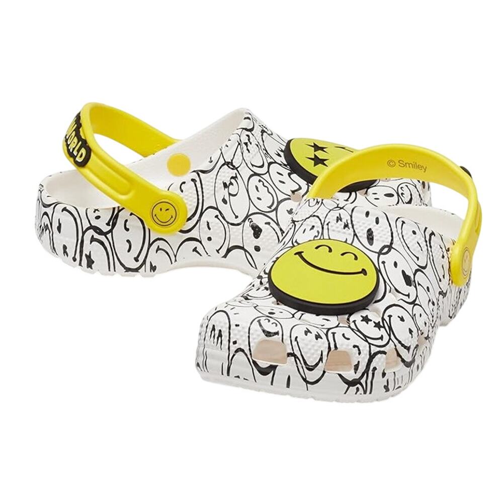 Crocs Smiley World Clogs Kids 4 Youth WOMENS 6 White Yellow NWT